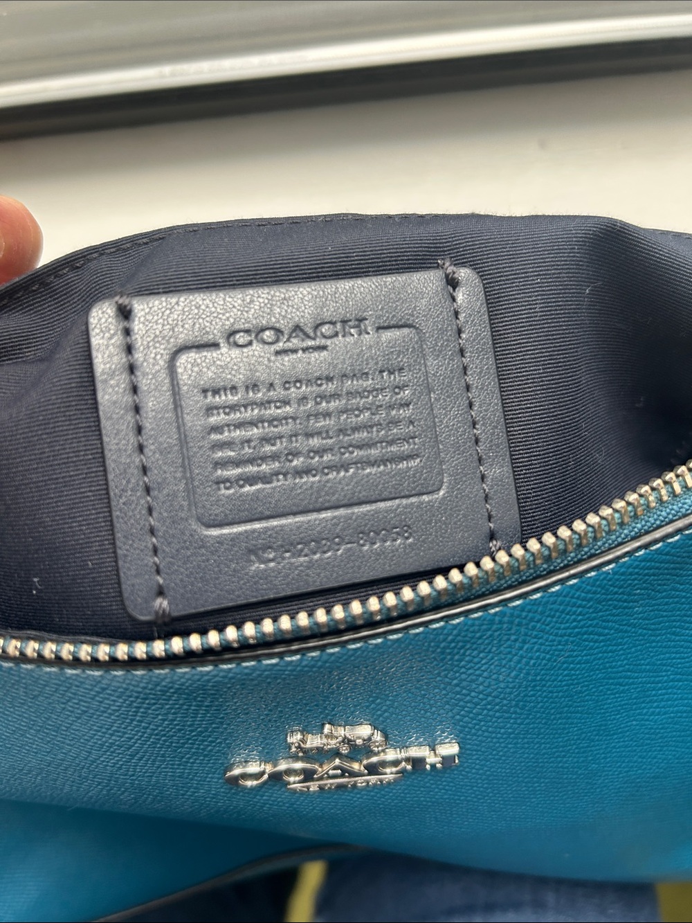 Coach Teal Pebbled Leather Shoulder Bag with Silver Hardware - Picture 11 of 12